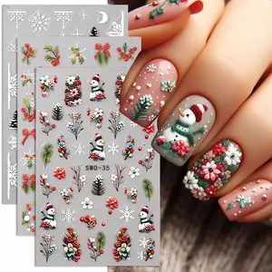 3 Pcs Christmas Nail Art Stickers Set, Cute Snowman & Tree Design, Matte Finish, Perfect Holiday Gift for Women & Girls