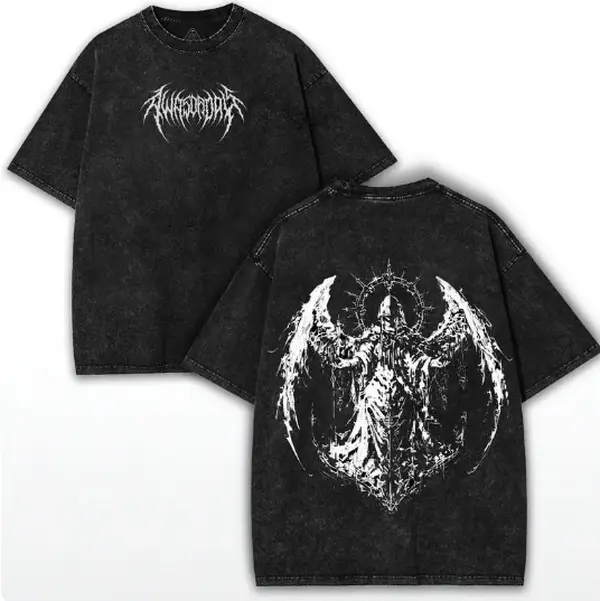 valentine shirts Y2K Gothic Angel Oversized Tee: Vintage Washed Streetwear Shirt