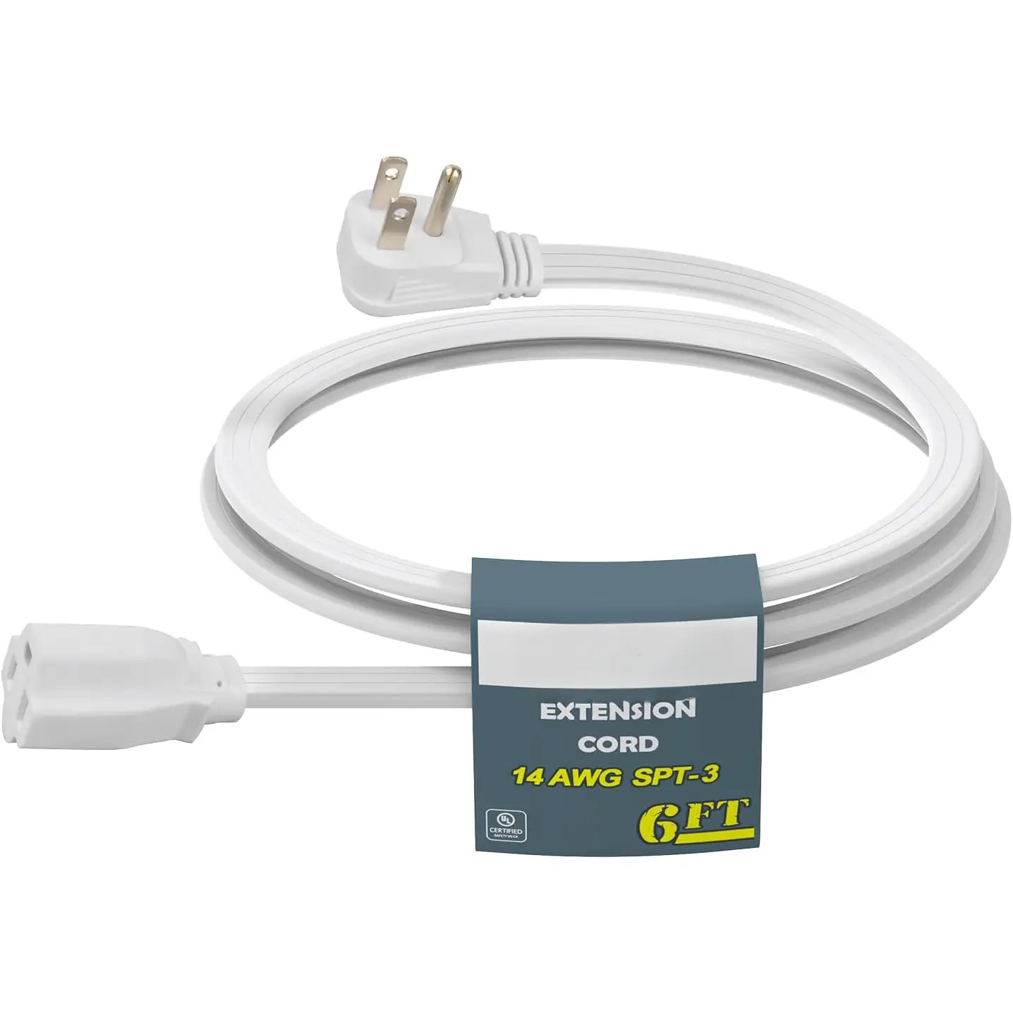 14 Gauge Heavy Duty Appliance Extension Cord - 6 FT SPT-3 Flat Plug 3 Prong Grounded Power  for Air Conditioners, Refrigerators, Microwaves, Washing Machines - Indoor Use, White