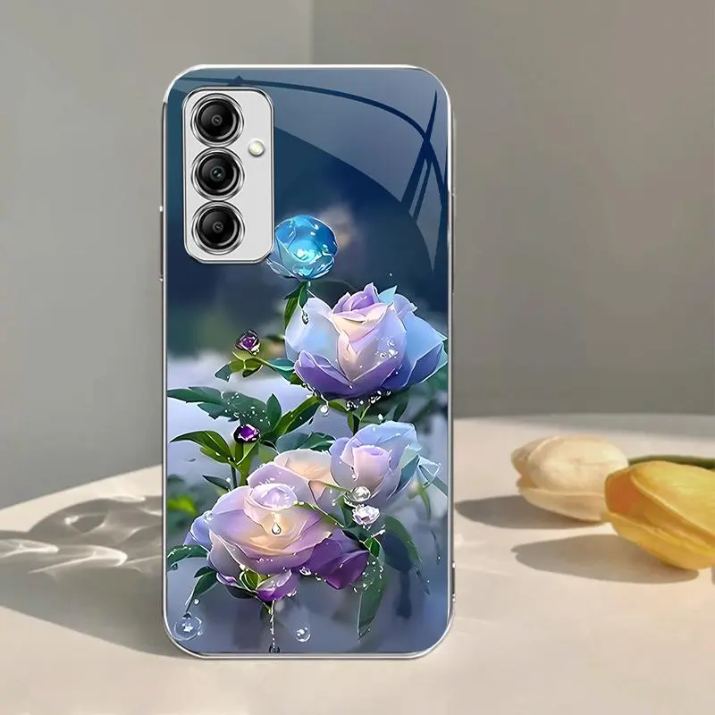 Summer flowers for【Galaxy A14 5g】electroplated glass phone case, super trendy---975