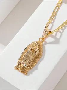 Fashion Simple Vintage Virgin Mary Design Pendant Necklace, Stainless Steel Jewelry for Party, Daily Decor, Trendy All-Match & Exquisite Jewelry for Birthday Gift