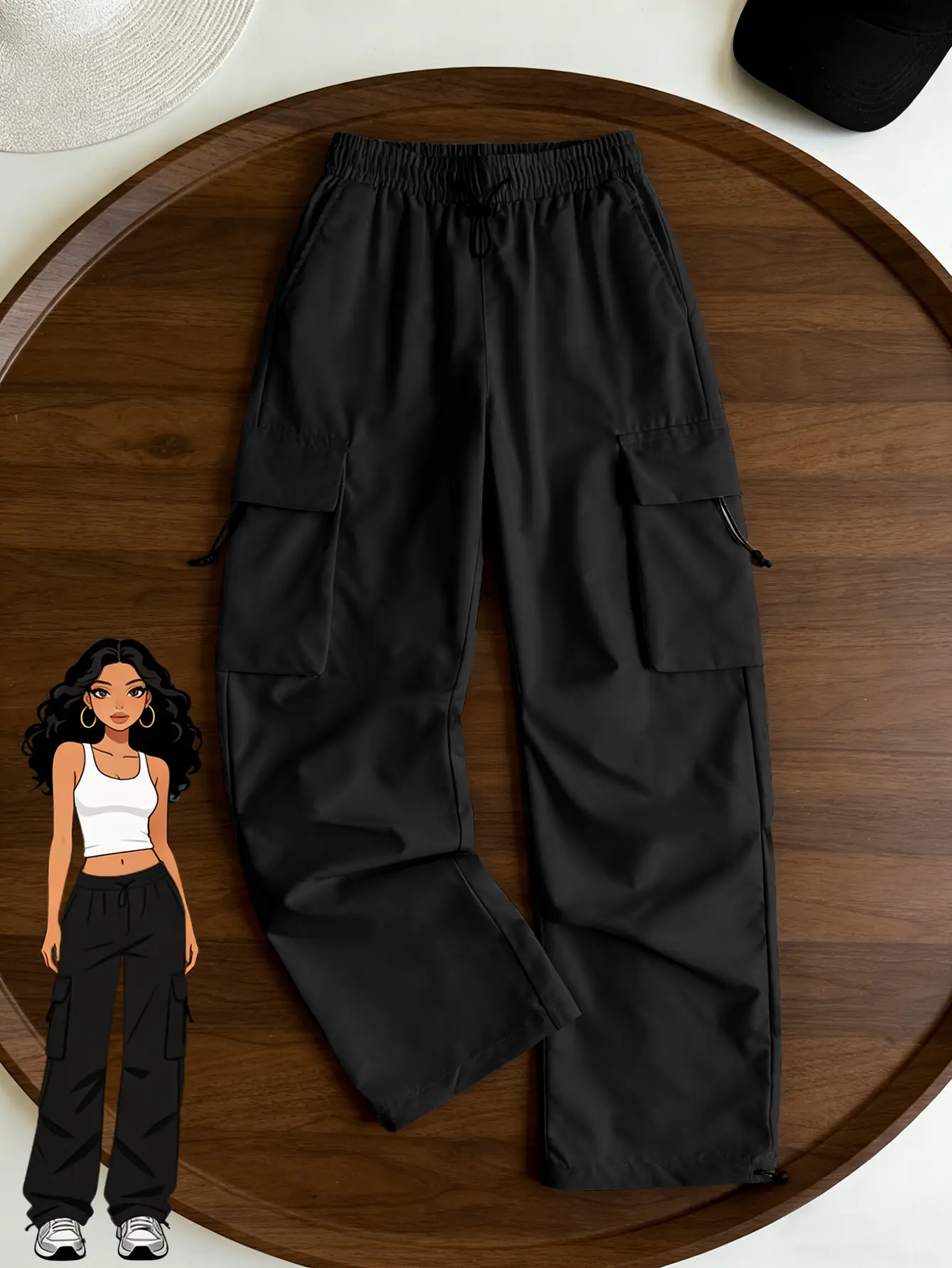 Women's Parachute Utility Cargo Pants - Elastic Drawstring Waist, Large Toggle Cargo Pockets, Adjustable Ankle Hem, Loose Wide-Leg Y2K Streetwear Casual Bottoms for Daily Trip, Hangout, Multi-Color Options