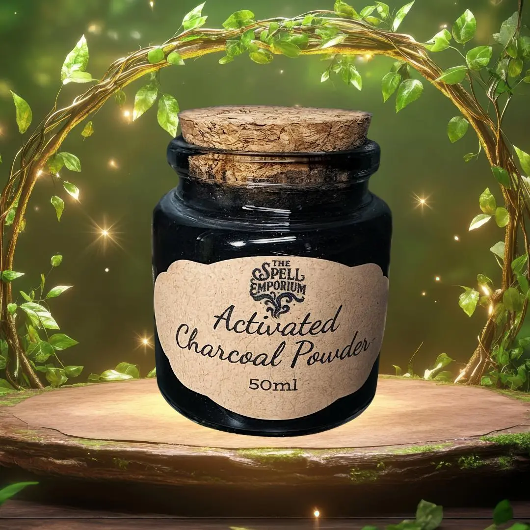 Activated Charcoal Powder in Glass Jar, Cultural Collectible for Incense Burner & Spice Preparation