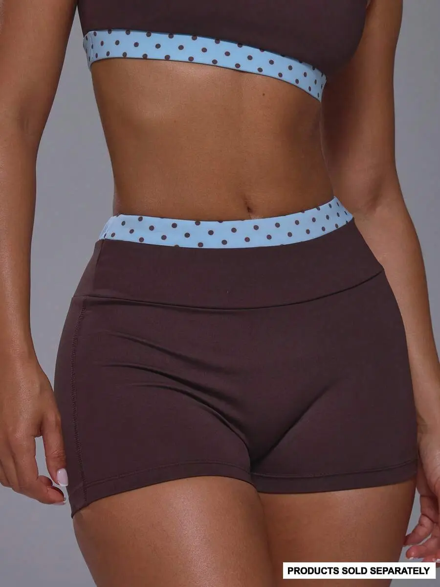 YESS Sport Double Layered Contrast Colour Blue Polka Dot Fitted Active Mini Shorts Only Sport Workout Gym
