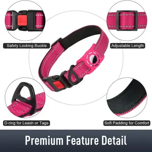 Airtag Dog Collar with AirTag Holder for Small Dogs, Reflective, Soft Padded & Safety Locking Buckle, Nylon Pet Collars Adjustable for All Breeds, Hotpink,S