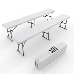 2 Pack 6 Foot Foldable Bench Set, Heavy Duty HDPE Plastic Portable Seating with Carrying Handle, Space Saving for Outdoor Picnic, Camping, Sports, Party,summervibes