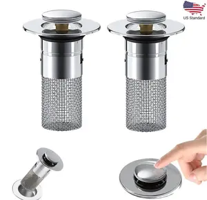 2PC Bathroom Sink Drain Strainer,Stainless Steel Hair Catcher Basket, Universal Fit for US Bathroom Sinks, Bathtubs, Showers & Floor Drains (2pcs)-kfhz