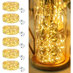 6 Pack Fairy Lights Battery Operated - 7ft 20 Led Twinkle Lights 3 Modes, Bulk Mini String Lights Waterproof for Mason Jars Vases DIY Party Wedding Decoration Christmas -Warm White