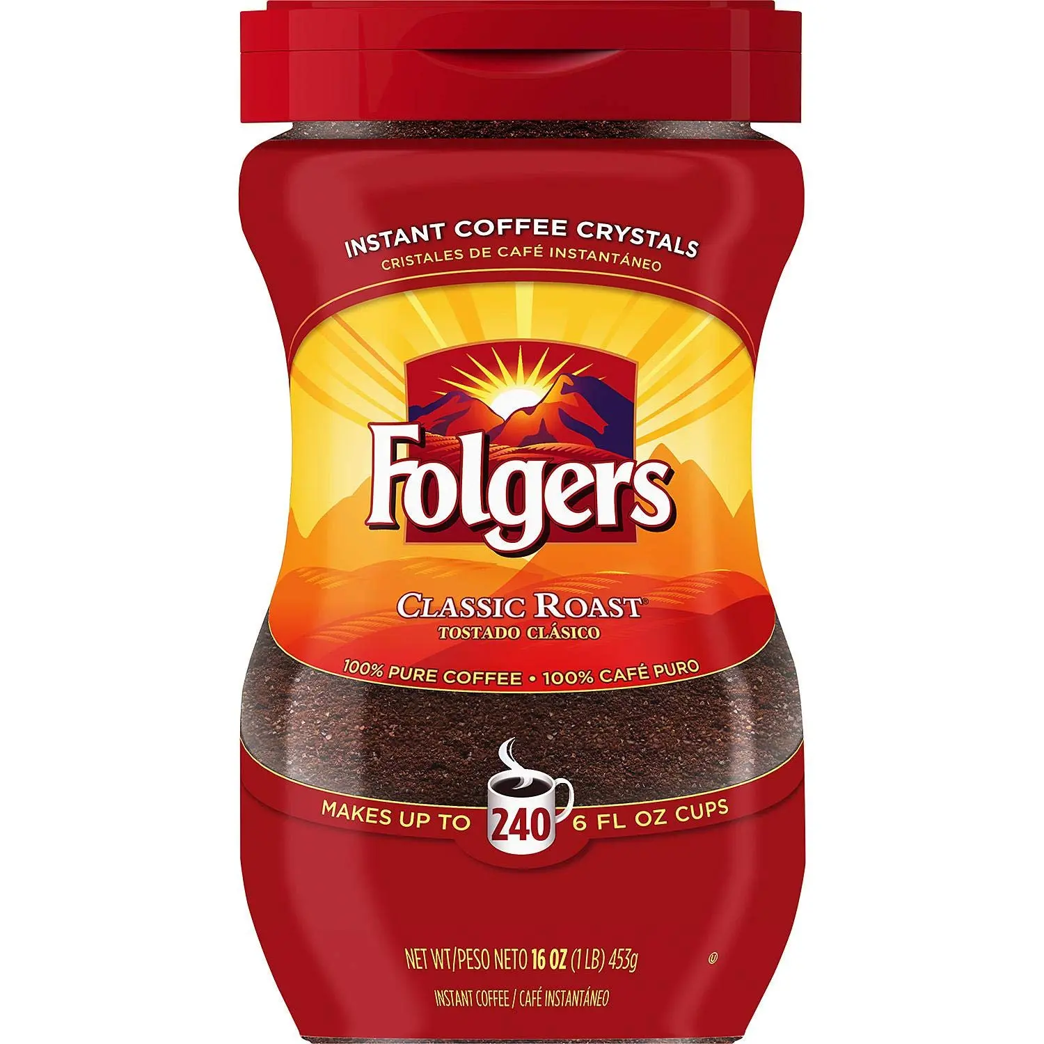 Folgers Instant Coffee Crystals - Classic Roast Beverage, 8 oz