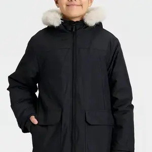 Boys' Casual Fit Hooded Puffer Jacket - At Hip Length, Full Zip Front, All In Motion, Hooded Neck