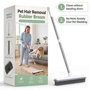 Pet Hair Removal Broom Rubber Broom with Stainless Steel Handle, Carpet and Floor Hair Removal Tool for Household Cleaning Supplies cleaning supplies and tools,household essentials,housekeeping cleaning supplies summerwins