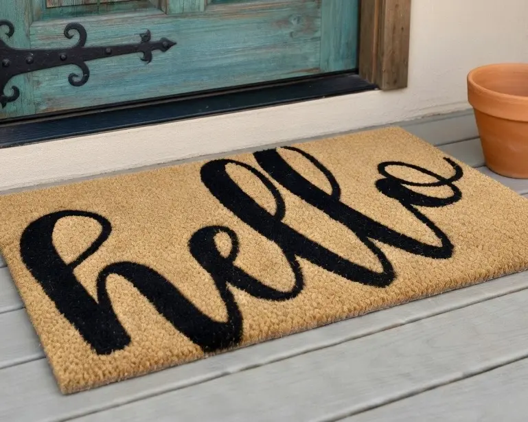 Hello Cursive Script Door Mat, Hello Door Mat, Front Porch Patio Decor, Welcome Doormat, Fall Decor, Coir Doormat, Cute Doormat, Hello Rug