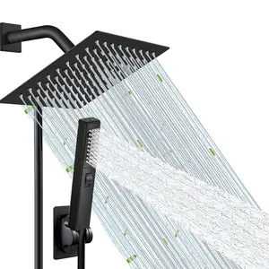 High-Pressure Square Rain Shower Head & 2-in-1 Handheld Shower Kit, Showerhead with Handheld Sprayer, 6/8-in Size, 78-in Hose, 3-Way Diverter Valve, Adhesive Holder, Adjustable Fixed Showerheads for Bathroom Supplies