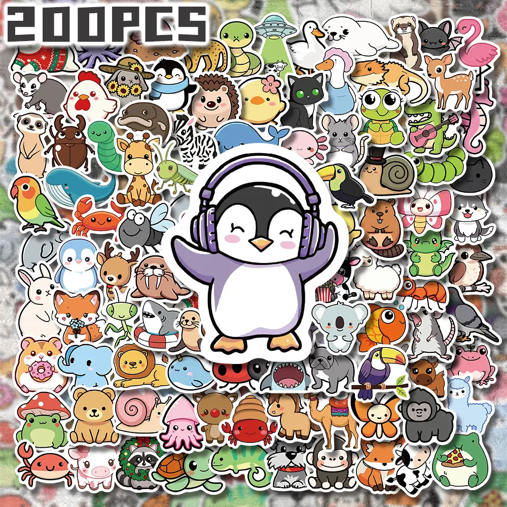 200PCS Cute Cartoon Animals Aesthetic Vinyl Decorative Stickers, Self-Adhesive Sticker Pack for Planner, Journal, Notebook, Laptop, Phone Case, Water Bottle, Scrapbooking and Office Supplies