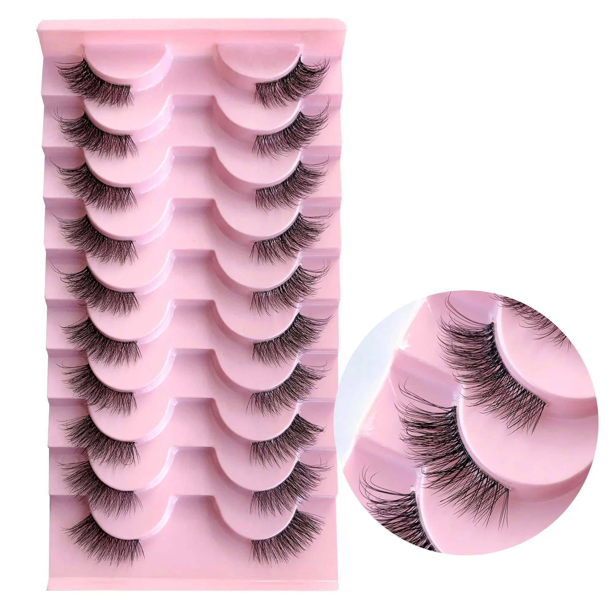 Clear Band Half Eyelashes, 10 Pairs Natural False Eyelashes, Wispy Soft Invisible Band Half Eyelash, Natural Curling Eye Makeup Strip Lashes for Women and Girls, High Quality Eyelashes, Natural Look Lashes