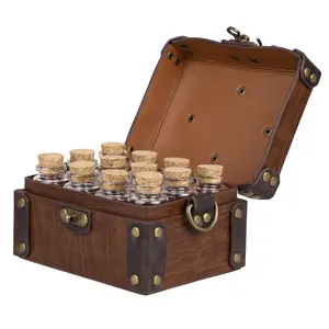 Medieval Faux Leather Alchemy Box with 12 Cork Potion Vials, Fantasy Portable Crossbody Bag Brown Jewelry Dnd Dice Holder Collapsible Storage Organizer Durable Storage Organizer pizza  candle