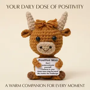 Kawaii Mini Hand Knitted Cow Stuffed Plush,Super Soft Squishy Crochet Toy,Stress Anxiety Relief Emotional Support Doll,Cute Bag Charm Keychain Portable Companion,Perfect Gift for Christmas Birthday Graduation Mother’s Day Father’s Day