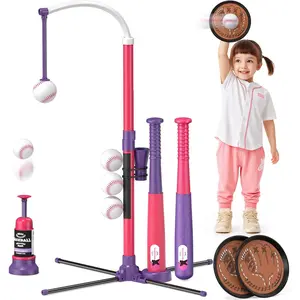 4 in 1 Tball Set for Toddlers 3-5 with Toss and Catch Ball Set / 2 Bats, Hanging Tee Ball Stand with Auto Pitching Machine, Indoor Outdoor Sport Toys Games Christmas Birthday Gifts for Girls