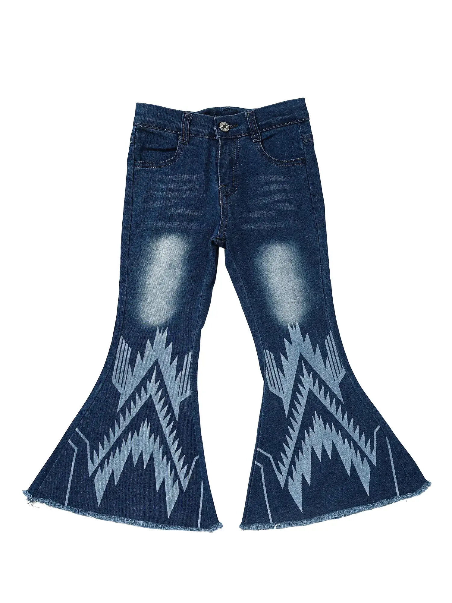 Western Blue Print Denim Stretchy Bell bottoms pants Girls jeans, Affordable Fashion, 2T