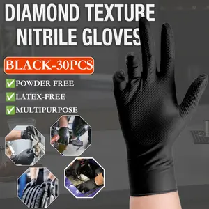 30 pcs, thickened black diamond-textured disposable gloves, home cleaning gloves, Durable Cleaning Gloves, Multi Purpose Glove, suitable for kitchen stove cleaning, moving goods, car cleaning, pet bathing, latex-free, dust-free