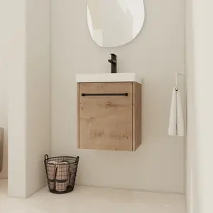 Hardware 18'' Floating Wall-Mounted Bathroom Vanity with Ceramic Sink & Soft-Close Cabinet Door, For Small Bathroom