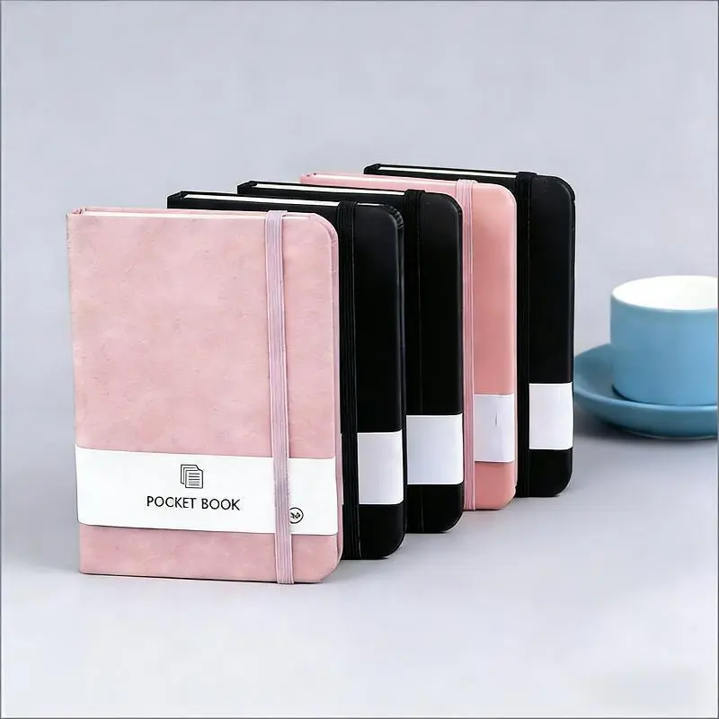2PCS  Portable A7 Pocket Notebook, 200 Pages Small Pocket Journal, Faux Leather Mini Notebook with Elastic Closure, Pen Holder, Bookmark, for Travel, Office, School, Notes, Journaling & Everyday Use