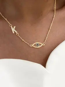 1Pcs Pave Zirconia Initial Eye Women Daily Wear Necklace Classic Golden Stainless Steel Bead Chain Necklace For Women Initial Necklace Jewelry