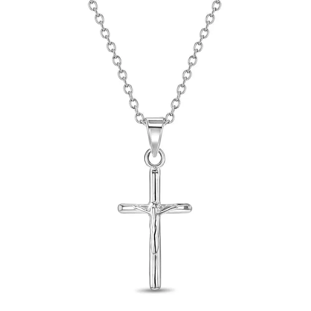 Modern Crucifix Cross 17mm Toddler/Kids/Girls Necklace Religious - Sterling Silver