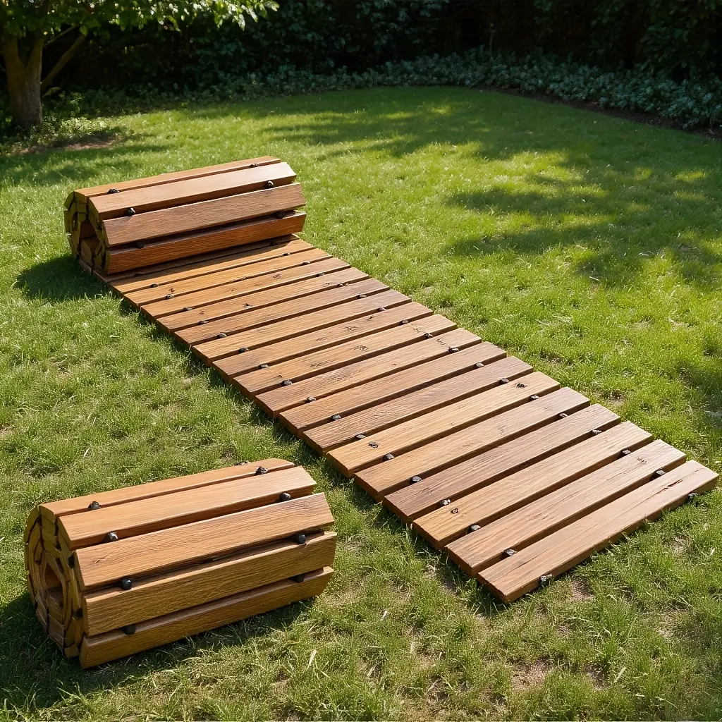 PIYPIY Straight Cedar Wood Interlocking Non-Slip Outdoor Walkway Roll - Multiple Lengths (6ft/8ft/10ft/12ft), Heavy-Duty Reinforced Slats, All-Weather Painted Planks for Garden, Patio, Easy DIY Roll-Out Assembly