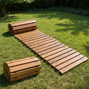 PIYPIY 1 Roll 6ft/8ft/10ft/12ft Long (Real Wood) Interlocking/Non-Slip Outdoor Pathway - Heavy-Duty Reinforced Slats, All-Weather Painted Cedar Wood Planks for Garden, Beach, Wedding (DIY-Friendly Roll-Out Walkway) - Easy Assembly