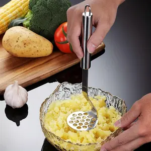 1pc Stainless Steel Food Potato Masher For Potatoes, Beans, Vegetables, Fruits, Indoor Outdoor Cooking Tool, Kitchen Gadget