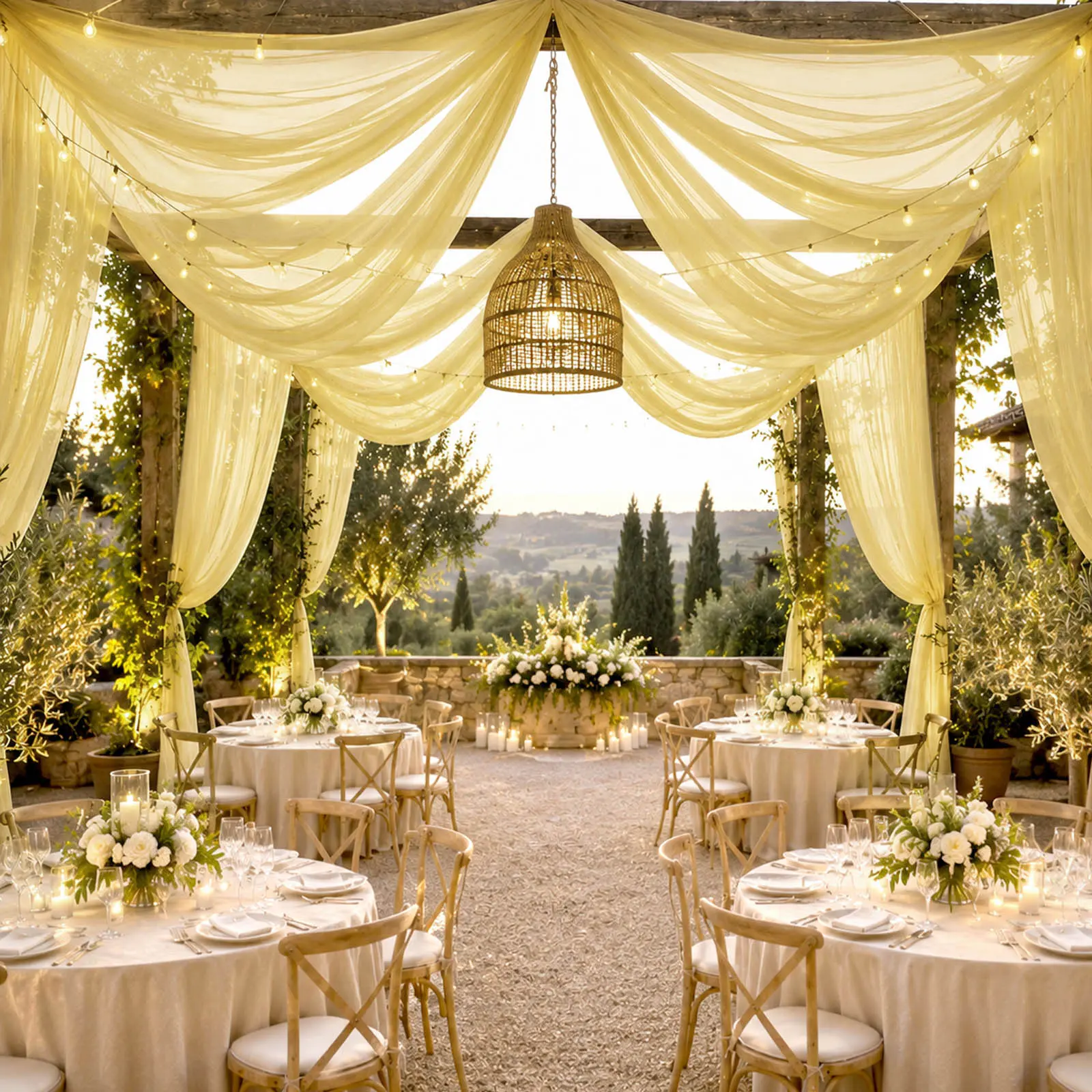 Sheer Ceiling Drape – 10ft x 32ft Champagne Extra Long Drapery Panel for Wedding Canopy, Backdrop & Reception Décor