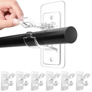 No Drill Needed Curtain Rod Holders Brackets, Self Adhesive Rod Holder Hooks, Multipurpose Nail Free Stick on Curtain Rod Hooks Decor Bathroom