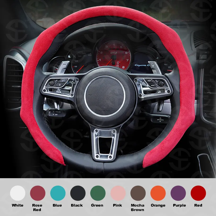 SUPEREVER Alcantara Steering Wheel Cover - Non-Slip Suede, Ultra-Thin, Universal Fit, Sweat-Resistant, Car Interior Decor Auto Accessory, All Weather Grip Steering Wheel Covers, Blue/Black/Pink Options, Auto Accessories, Universal Fit Steering Wheel Cover