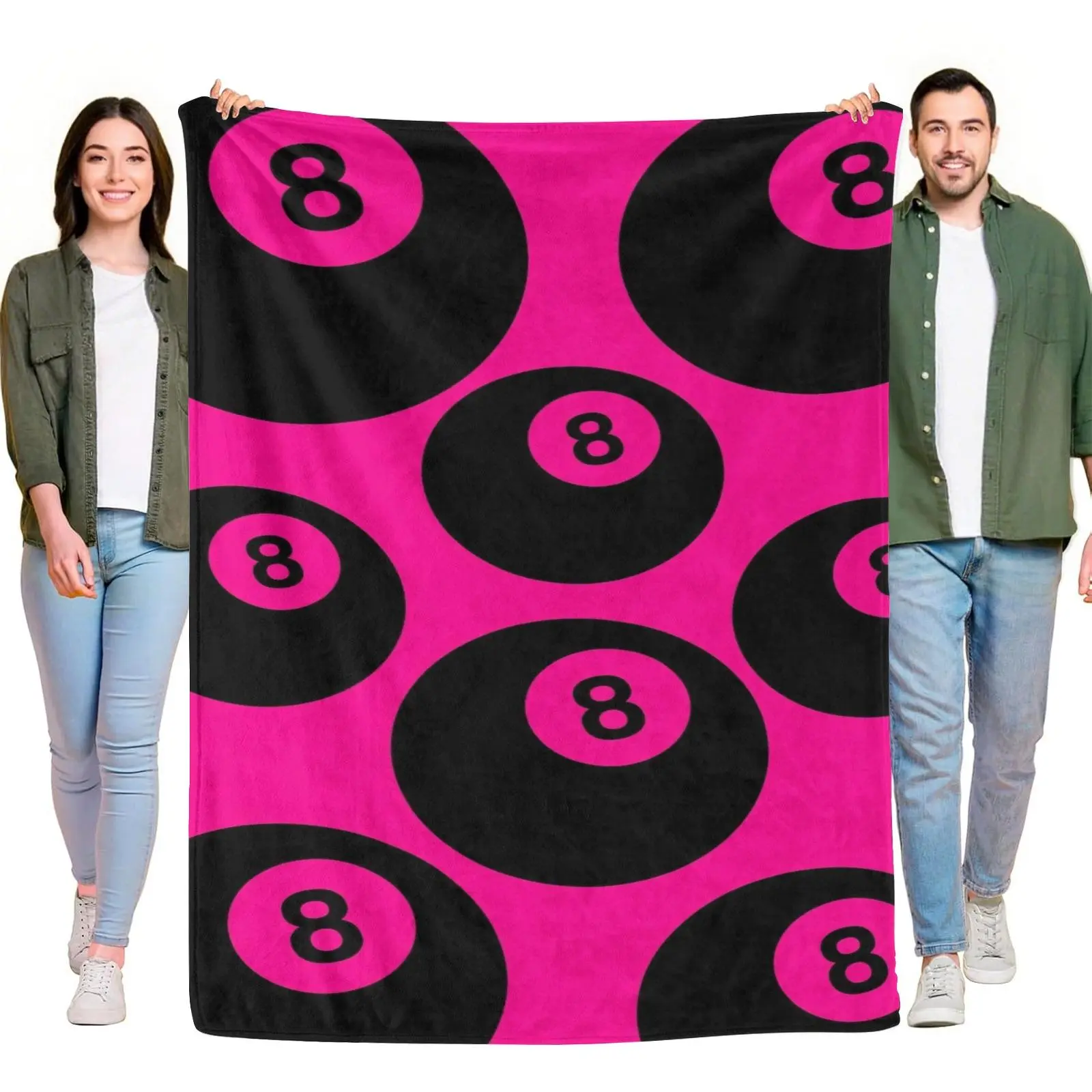 Pink 8 Ball Billiard Seamless Pattern Flannel Throw Blanket, Y2K Trendy Aesthetic Soft Cozy Throw Blanket