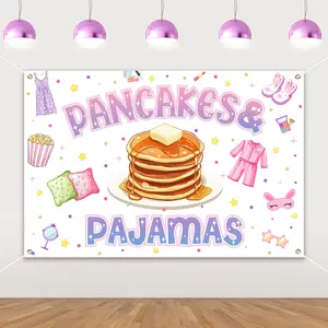 1Set Pancakes and Pajamas Backdrop 3x5ft Pajamas Birthday Sleepover Party Photography Background Pillow Fight Decor Slumber Bachelorette Spa Theme Decorations Studio Photo Props Supplies