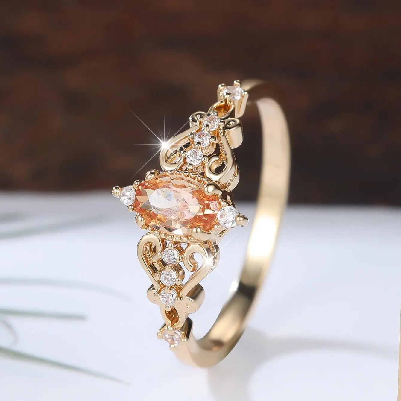 Women's Vintage Artificial Gemstone Engagement Ring - Marquise Cut, Filigree Statement Band, Ideal Female Youth Promise Gift for Valentine’s Day, Anniversary