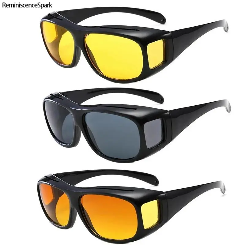 Unisex 3-Pack Stylish Night Vision Driving Sunglasses - Anti-Glare, UV400 Protection, Day-Night Dual-Use Eyewear, Sunglasses for Women Ideal for Daily Car Commute, Nighttime Driving, Stylish Sunglasses