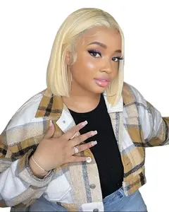 UNIKY 13x4 Lace Front Human Hair Wig 180% Density 8-16 Inch Short Straight Blonde 613 Bob Pre Plucked Swiss Lace Frontal Wigs for Black Women Brazilian Hair No Tangle No Shedding