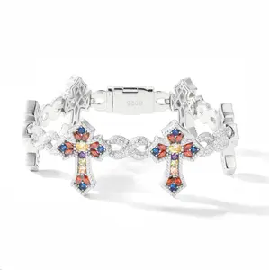 【#B365】Colorful Infinity Candy Cross Bracelet UCCIYO Sparkling Synthetic Moissanite Chain Bracelet S925 Sterling Silver
