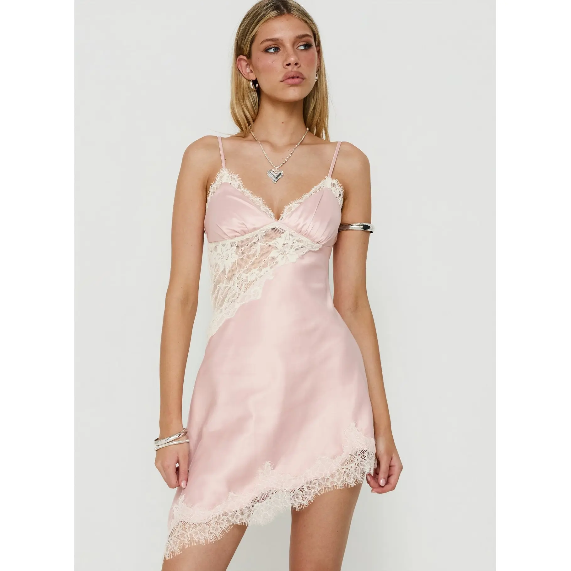 Raines Asymmetrical Lace Mini Dress Pink