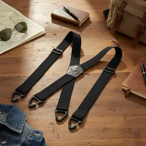 Hidden Suspenders for Men, Elastic Adjustable Mens Suspenders Black Suspender with 3 Snap Loop for Dress Pants, Tuxedos, Jeans
