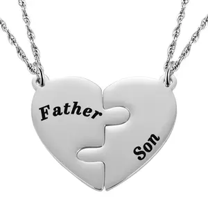 Black Water Wave Chain Mother's Day Birthday Gift Stainless Steel Jigsaw Heart Necklace