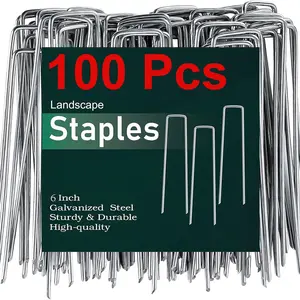 6 Inch 100 Pack Hot-Dip Galvanized Landscape Staples, Plant Cover Spikes, Tent Stakes, Garden Stakes, Landscaping Fabric Sod Pins, Yard Pins, Garden Supplies
