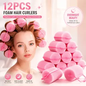 12PCS Heatless Foam Hair Curlers Set, Soft Sponge Hair Rollers for Overnight Curls & Volume, No Damage Sleep-In Curling Rollers for Natural Waves, Bouncy Curls & DIY Hair Styling for Women and Girls, Hair Styling Tools, Haircare
