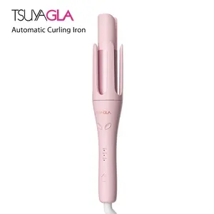 TSUYAGLA 1.25" Automatic Rotating Curling Iron, Anti-Scald Design with Adjustable Temp, One-Button Auto Hair Curler for Perfect Waves (Pink) •