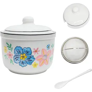 Ceramic Bacon  Container with Strainer,Cooking Oil Storage Can 17oz(Colorful)