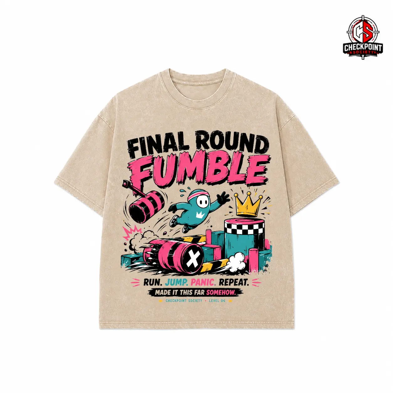 Vintage Washed Black Game Graphic T-Shirt, 'Final Round Fumble' Retro Game Print Casual Short Sleeve Tee, Streetwear Style Top For Gamers, Perfect For Gaming Events And Daily Casual Wear