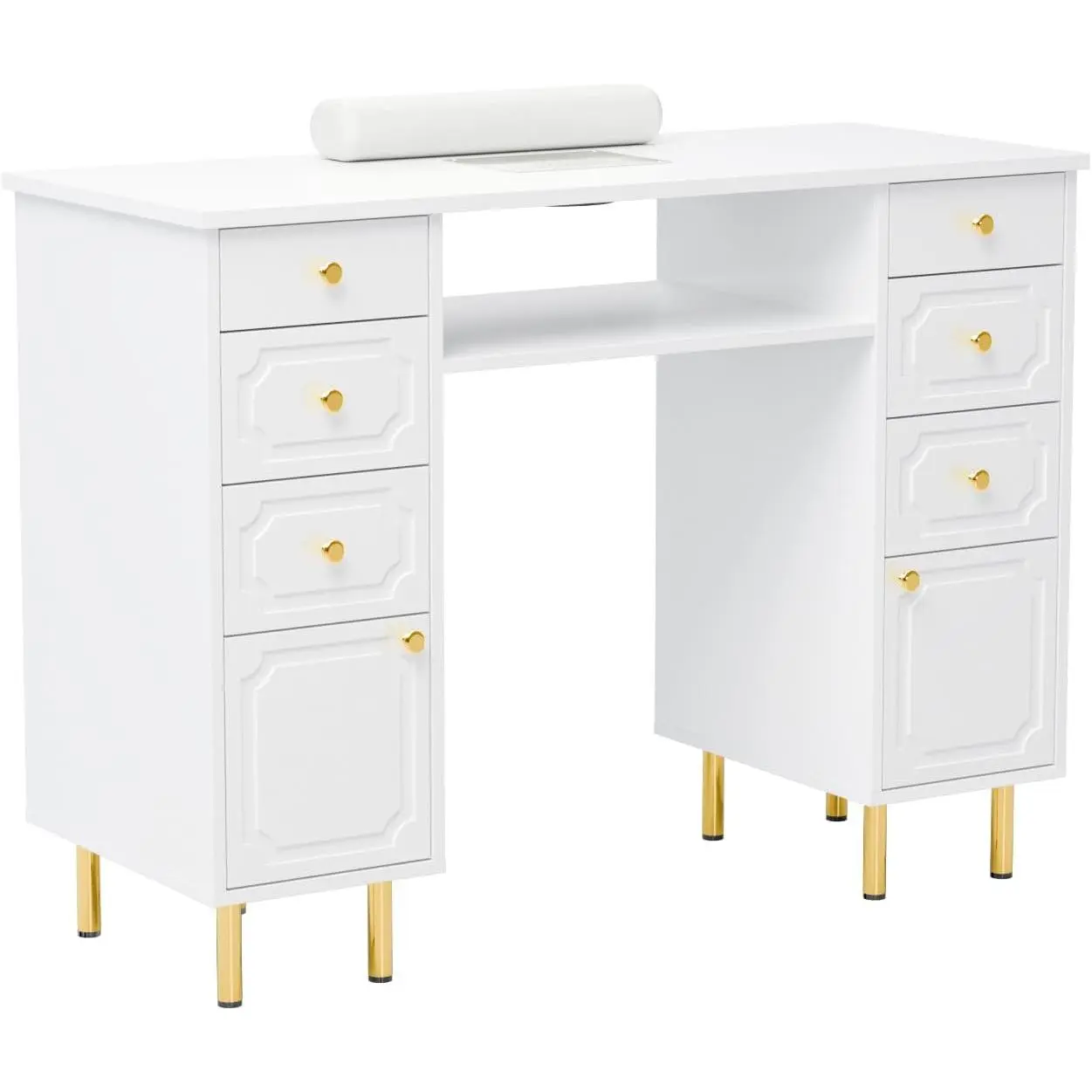 OmySalon Nail Desk for Nail Tech, Manicure Table with Electric Dust Collector, Storage Drawers & Wrist Cushion, Acetone Resistant for Salon and Home Nail Station