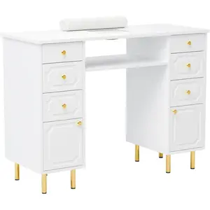 OmySalon Nail Desk for Nail Tech, Manicure Table with Electric Dust Collector, Storage Drawers & Wrist Cushion, Acetone Resistant for Salon and Home Nail Station